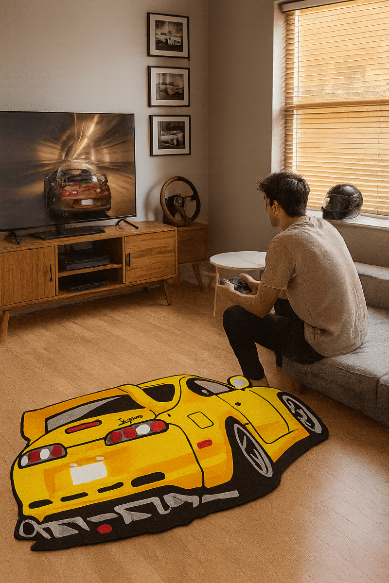 Alfombra JDM Amarilla – Inspiración Drift y Creatividad Automovilística 50x100cm - RecetaSneakers