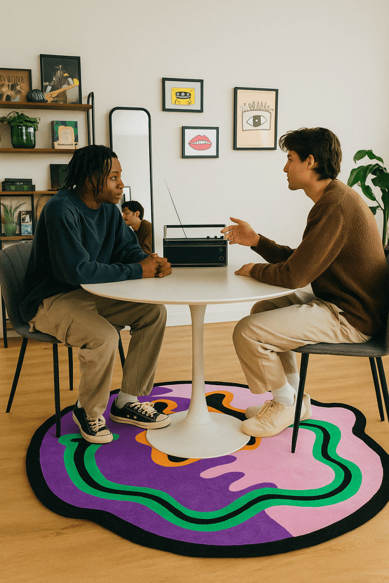 Alfombra Moderna Abstracta – Inspiración Felicidad y Arte 60x60cm - RecetaSneakers