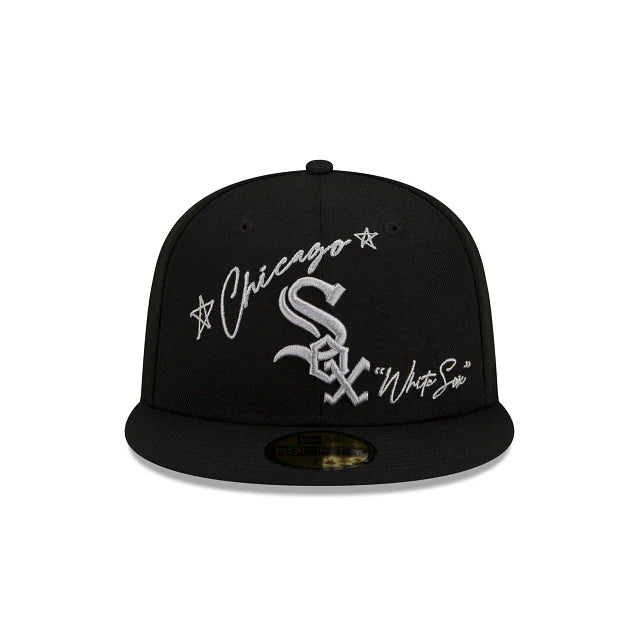 Chicago White Sox Cursive 59FIFTY Fitted Hat in Black and White - RecetaSneakers